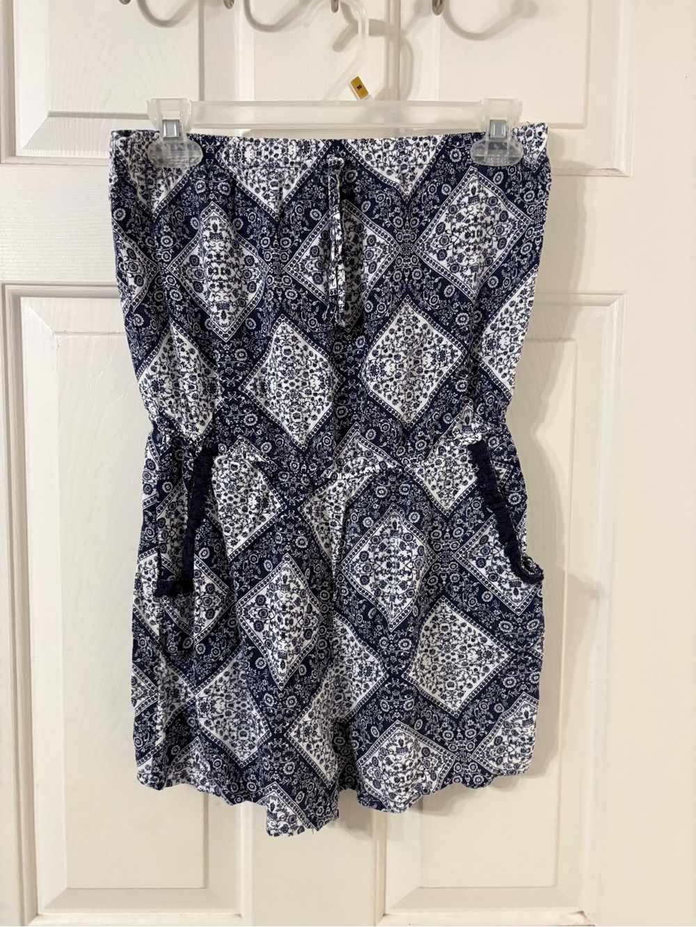 Three Pink Hearts Navy & White Printed Strapless Romper Shorts